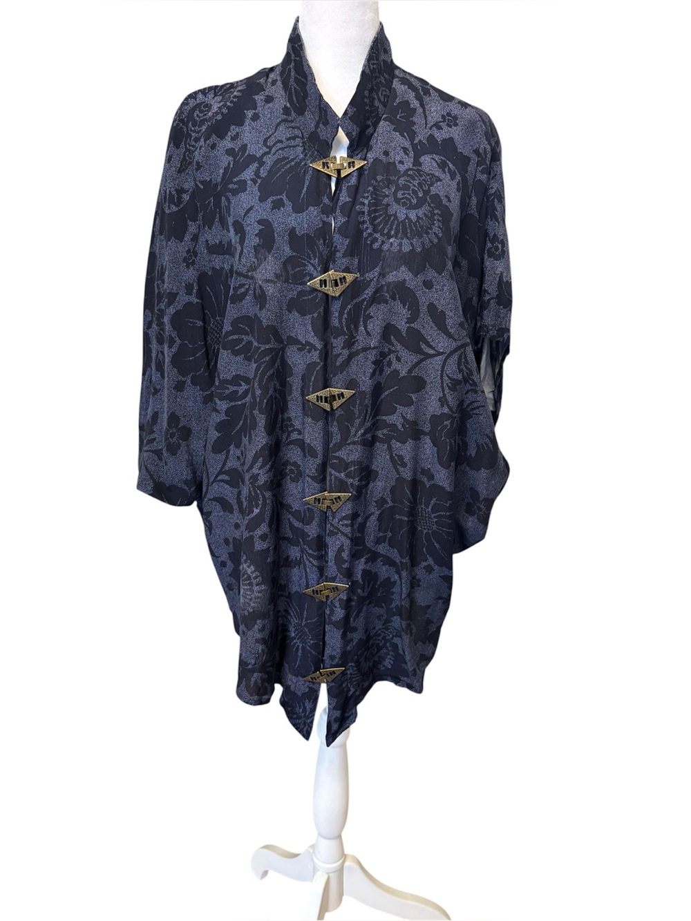 Takahashi Kikaku Navy Floral Jacquard Asymmetric Top | Toggle Closure